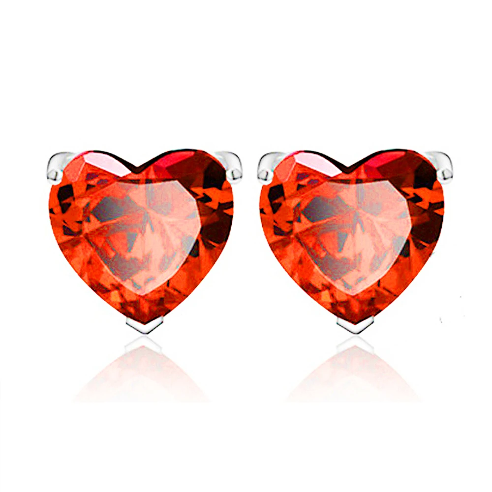 2019 925 sliver Earring Heart crystal stud earrings for Women Jewelry red | Украшения и аксессуары
