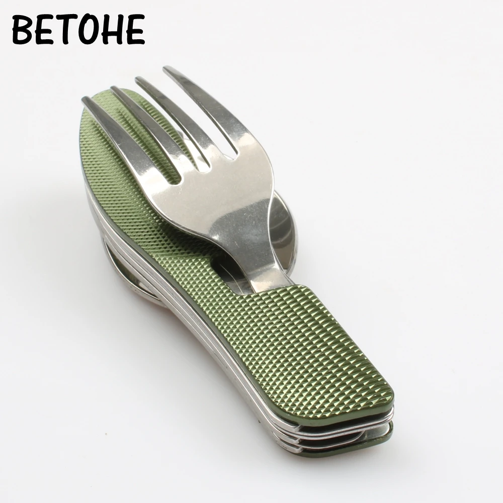 BETOHE зеленая походная посуда Многофункциональный складной нож и вилка ложка комбинированный инструмент для разборки посуды