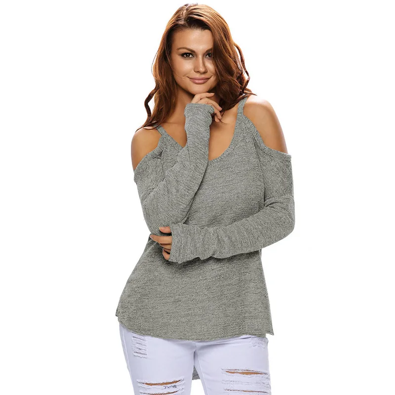 Adogirl Sexy Off Shoulder Women Sweater Pullover Solid V Neck Knitting Autumn 2018 Female Jumper Sweaters Plus Size Long Sleeve Sweaters