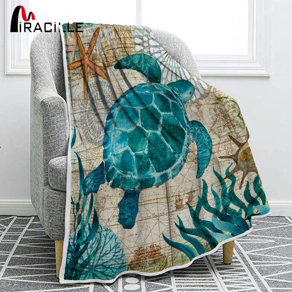 

Miracille Sea Turtle Flannel Blanket Printing Throw Fleece Blankets for Sofa Home Couch Bedding