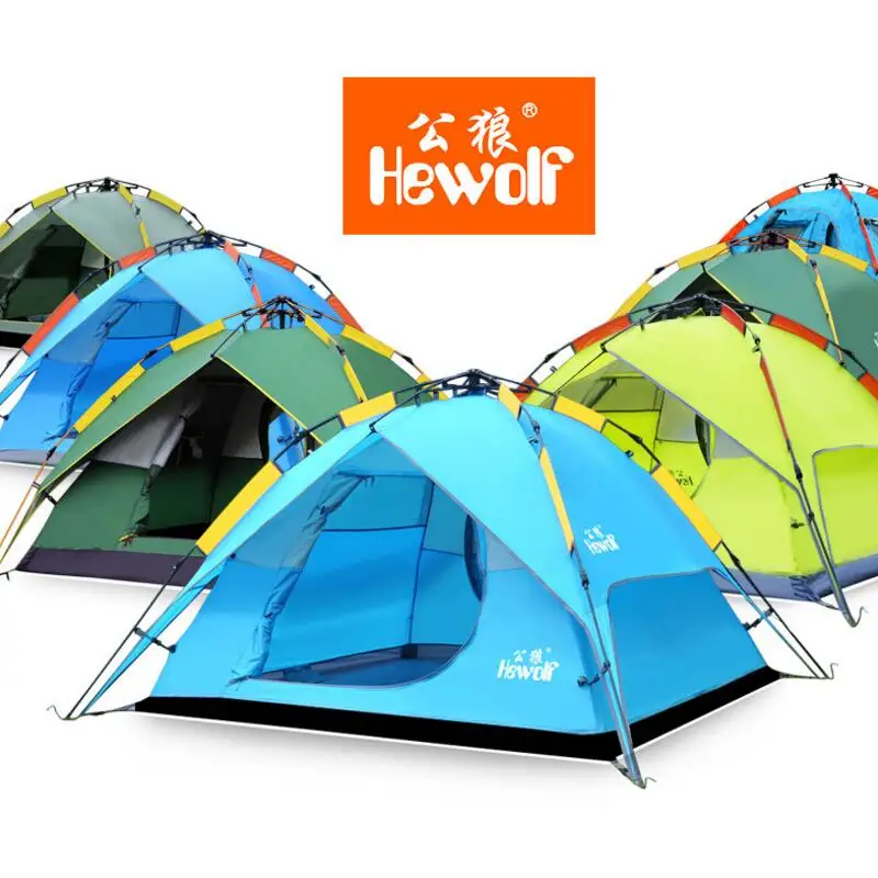 

Hewolf Camping Automatic Tent 4 Person Double Layer Waterproof Fishing Family Party Outdoor Tents Multi-functional Awning Tent