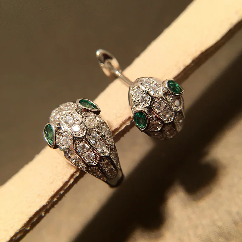 

Bilincolor fashion trendy luxury cubic zriconia snake stud earring for women with clip on back