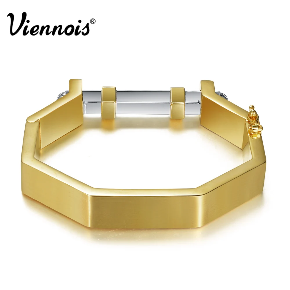 

Newest Viennois Gold Color Copper Bangle For women Large Punk Bangles Silver Color Geometric Bracelet & Bangles