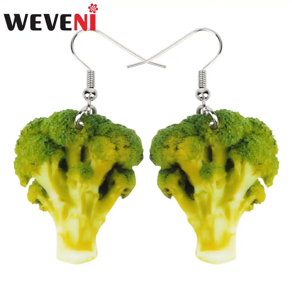 Weveni acrílico novidade brócolis brincos grande longo dangle gota bonito vegetal jóias para senhoras meninas adolescentes crianças presente comida