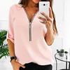 Women Spring Summer Chiffon Blouse Top V Collar Zipper Roll Up Long Sleeves Loose Shirt Blusa Feminina Plus Size 3X ► Photo 1/6
