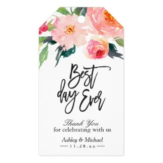 

2x3.5inch Watercolor Floral Best Day Ever Thank You Wedding Gift Tags