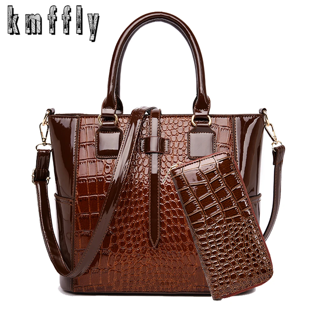 

Women Handbags 2 Sets Crocodile Pattern Luxury Women Bags Designer Shoulder Crossbody Bags For Female 2019 Big Tote With Wallet