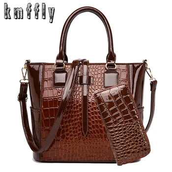 

Women Handbags 2 Sets Crocodile Pattern Luxury Women Bags Designer Shoulder Crossbody Bags For Female 2019 Big Tote With Wallet