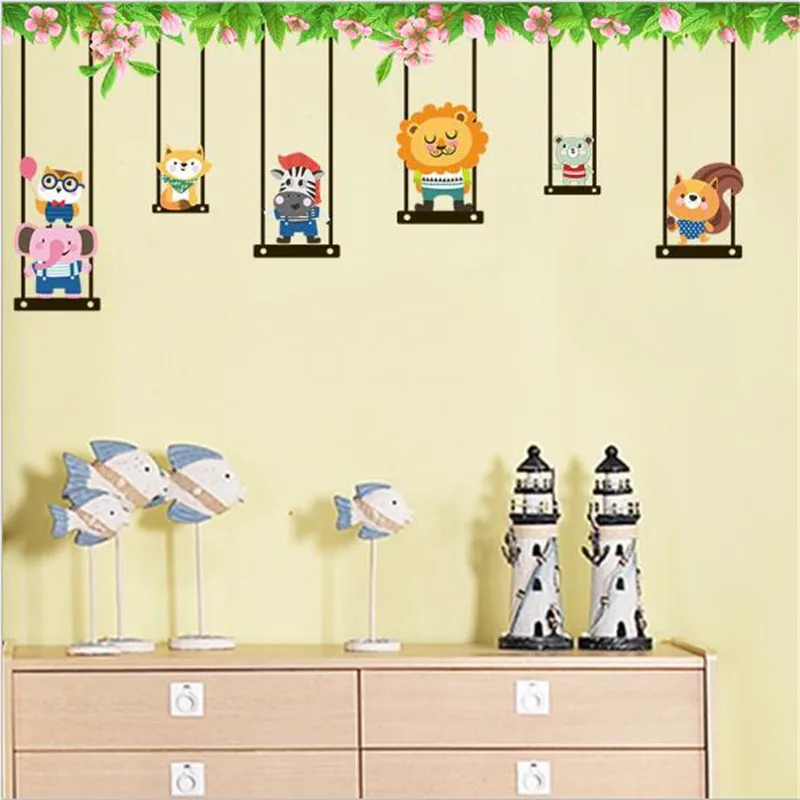 

6.1 Gift Cartoon Animal Swing Decorative Wall Sticker For Children's Room Kindergarten Room Decal Mural PVC 30*60CM