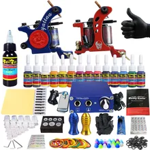 Клеймо наборы татуировок машина для лайнера шейдер зажим шнур 2 пушки Новое поступление комплект светильник практика кожи 14 цветов чернила TK203-35