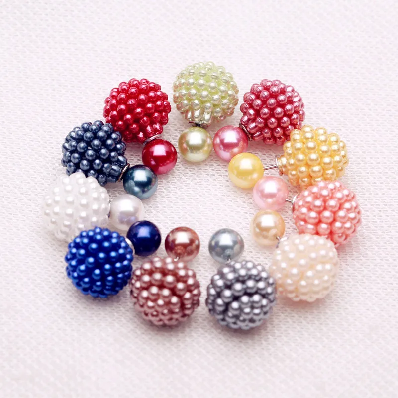 

11 Colors Brand Double Side Imitation pearl fashion earring Trendy Cute Charm Pearl Statement Ball Stud earrings for women