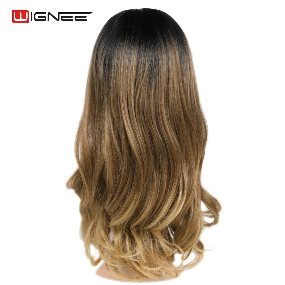 

Wignee Lace Front Synthetic Wig For Women High Density Heat Resistant Natural Black Blonde Middle Part Daily Party Long Hair Wig