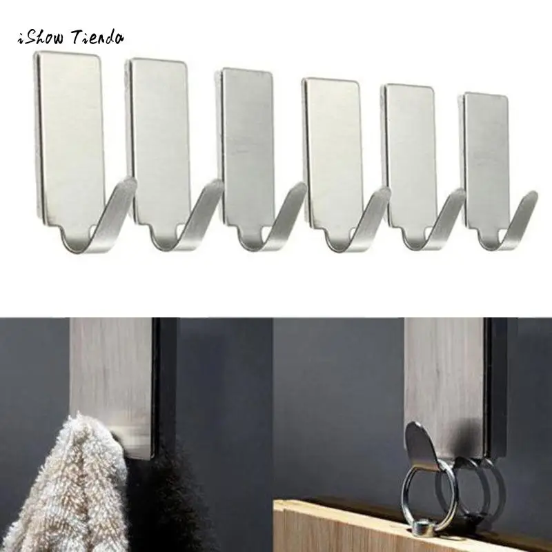 

6PCS Self Adhesive Home Kitchen Wall Door Stainless Steel Holder Hook Hanger