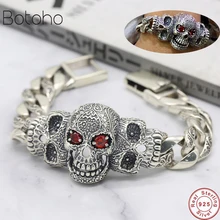 Мужской браслет, настоящее 925 пробы, серебряные ювелирные изделия для мужчин и женщин, инкрустация природным камнем, панк-рок, череп, очаровательный браслет на цепочке, подарочные браслеты