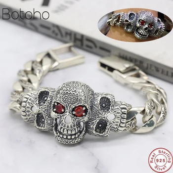 Men Bracelet Real 925 Sterling Silver Jewelry Men's Women Inlaid Natural Stone Punk Rock Skull Charm Chain Bracelet Bangle Gifts
Men Bracelet Real 925 Sterling Silver Jewelry Men's Women Inlaid Natural Stone Punk Rock Skull Charm Chain Bracelet Bangle Gifts