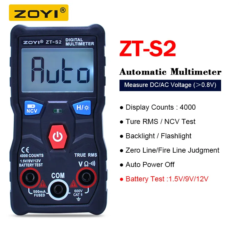 ZT-S1/ZT-S2/ZT-S3/ZT-S4 True RMS lcd Цифровой мультиметр 4000 отсчетов Автоматический диапазон с NCV удержанием данных и ЖК-подсветкой - Цвет: ZT-S2