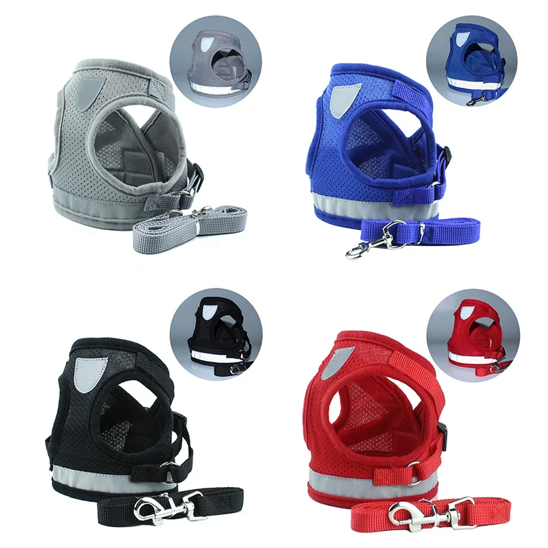 

Dog Harness Pet Adjustable Reflective Vest Walking Lead Leash for Puppy Polyester Mesh Harness for Small Medium Dog