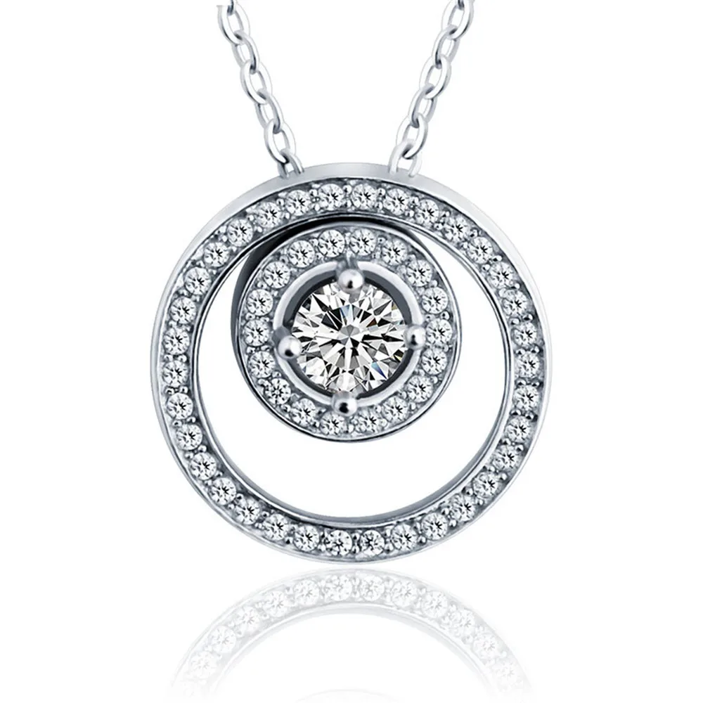 

100% Silver 925 Jewelry Sterling Silver Necklace for Women Starry Double-round Silver Pendant for Girls Come With Chain