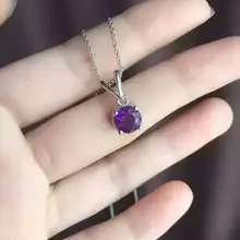 Кулон из настоящего аметиста S925 Стерлинговое серебро натуральный драгоценный камень кулон Цепочки и ожерелья модные буквы V для женщин с круглым носком; вечерние ювелирные изделия