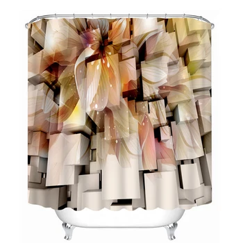

3d Shower Curtains Golden Morning Glory Pattern Bathroom Curtain Waterproof Thickened Bath Curtain Customizable