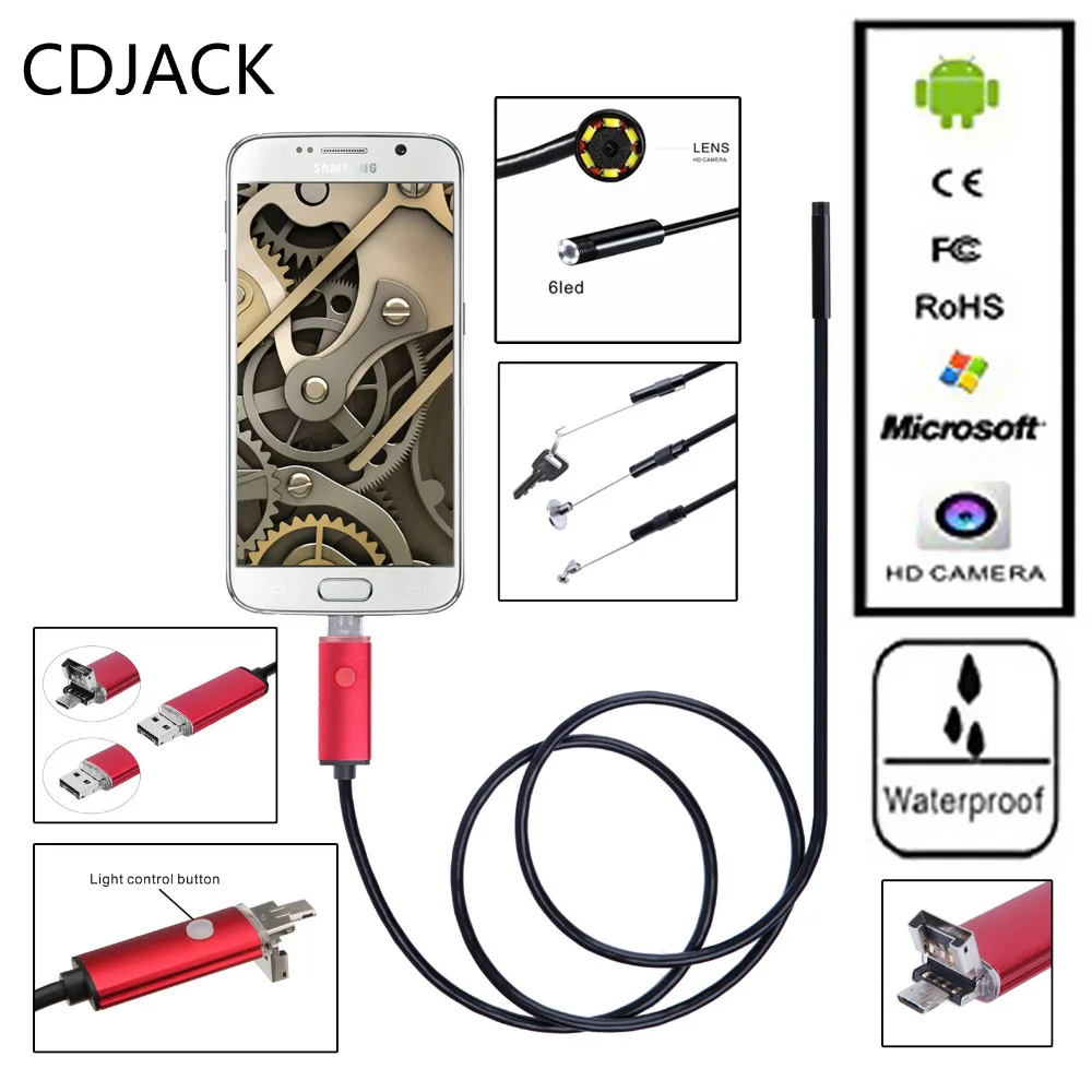 5M 2 in 1 Micro USB Borescope 5.5mm Lens Waterproof Inspection Camera