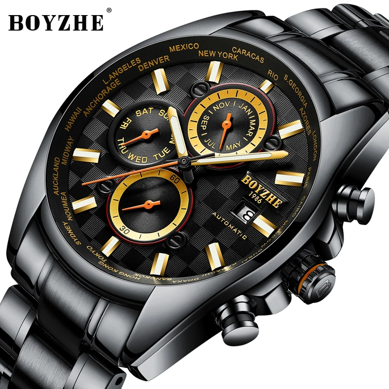 BOYZHE الرجال التلقائي الساعات الميكانيكية أزياء بيضاء عارضة الفاخرة العلامة التجارية الفولاذ المقاوم للصدأ سباق ووتش Relogio Masculino BOYZHE الرجال التلقائي الساعات الميكانيكية أزياء بيضاء عارضة الفاخرة العلامة التجارية الفولاذ المقاوم للصدأ سباق ووتش Relogio Masculino