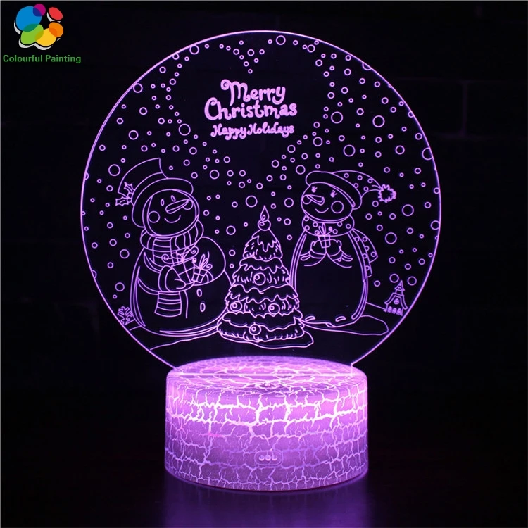 

Hot Christmas Tree Snowman Reindeer Touch 3D LED Night Light Bedroom Decor Kids Creative illusion Lamp Home Decor Gift Art 8