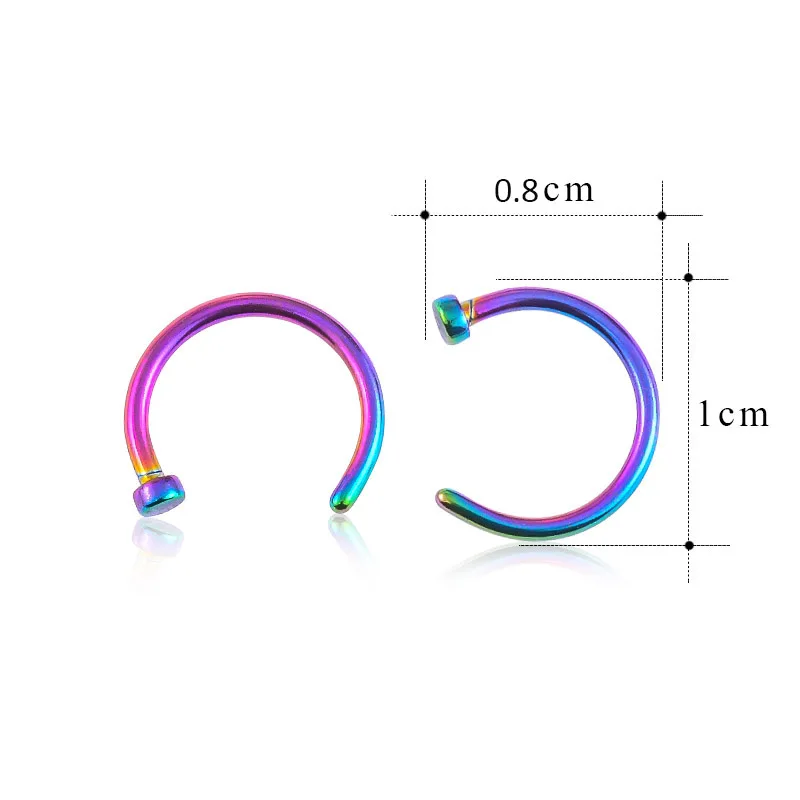 5 шт. маленькие тонкие ювелирные изделия из нержавеющей стали Нос открытый обруч кольцо серьги пирсинг шпильки 8 мм 5 цветов