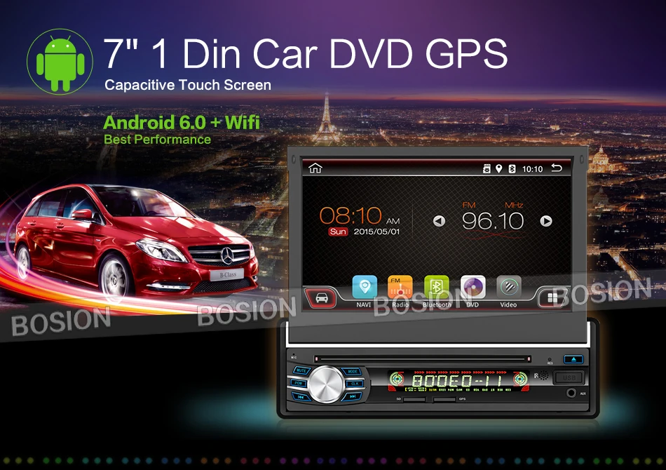 Top 7inch Android 6.0 Quad Core Motorized Detachable Multi-touch Screen One Din Car DVD Player with OBD2 and DAB+support 2
