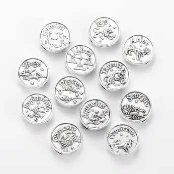 

1 Set Twelve Constellations Zodiac Sign Tibetan Style Alloy Flat Round Slide Charms Cadmium Free & Nickel Free & Lead Free