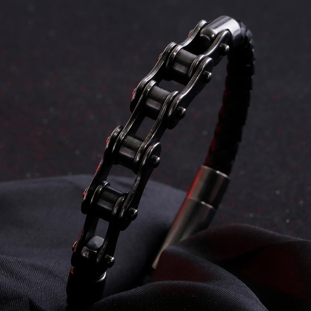 Винтажный матовый браслет-цепочка из нержавеющей стали для велосипеда мужские кожаные браслеты, бижутерия Ghost Rider