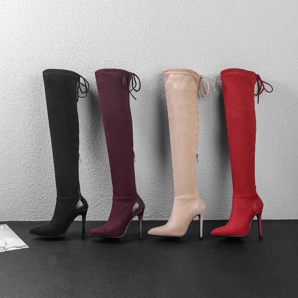 CDPUNDARI/ботфорты выше колена из эластичной ткани на высоком каблуке женские облегающие высокие сапоги Зимняя обувь женская обувь; botas altas mujer sobre rodilla