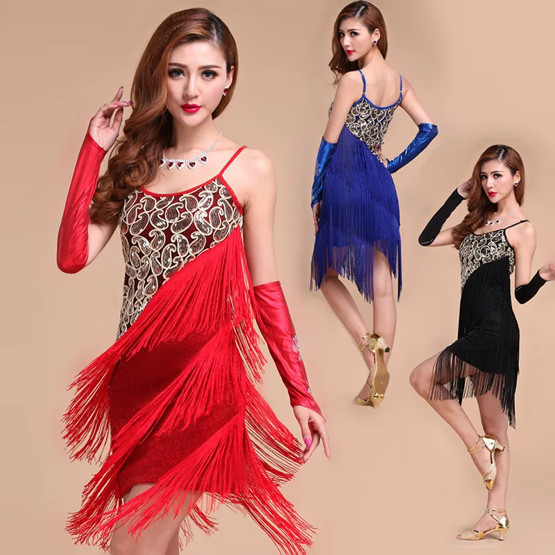 Latin Dance Costume Performance Wear Adult Tassel Sequins Clothing Customize Womens Latin Dance 