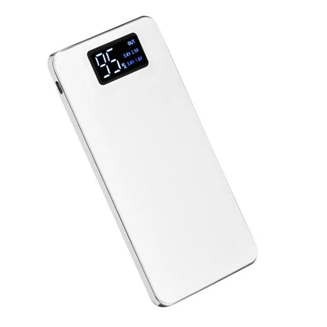 Внешний аккумулятор 10000 мАч ультра тонкий внешний аккумулятор большой емкости двойной USB цифровой ЖК-дисплей светодиодный фонарь для мобильного телефона - Цвет: Белый