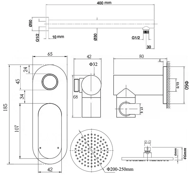 Brushed Gold Shower Set, 2 Way Wall Mounted Concealed Rough In Valve, Hand Held Sprayer and Rainfall Shower Head, 8 or 10 Inch