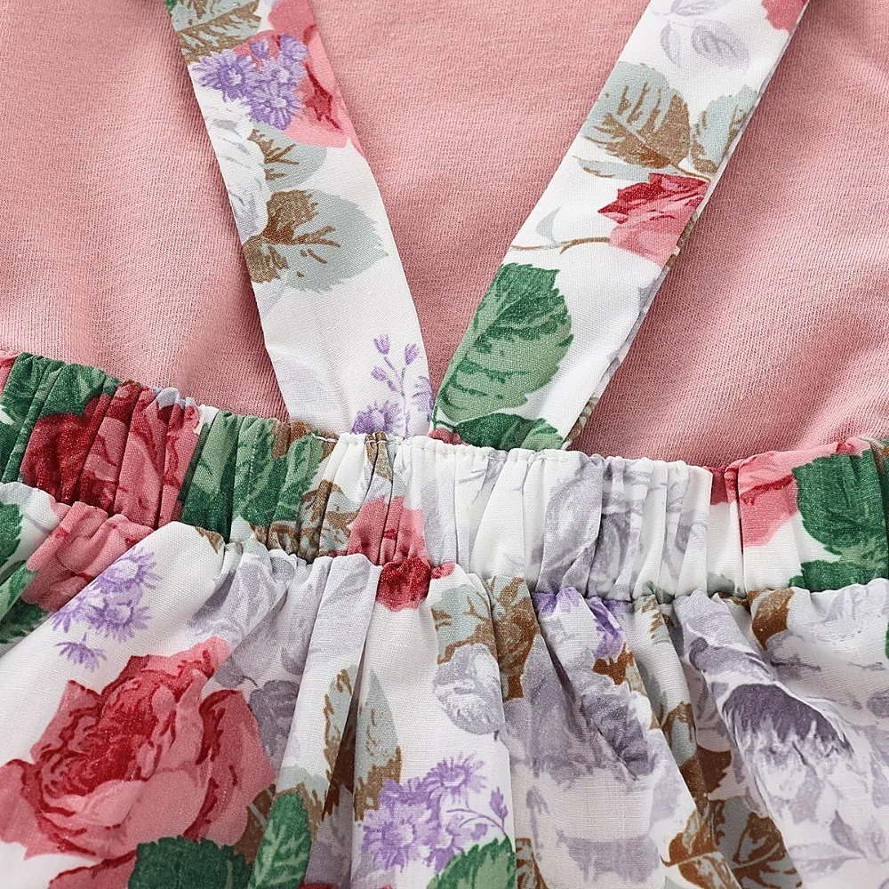 Комплект хлопковой одежды для маленьких девочек, винтажное платье с короткими рукавами и цветочным принтом розовый детский комбинезон, повязка на голову, комплект одежды из 3 предметов для малышей