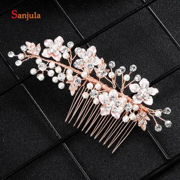 

Rose Gold Metal Hair Combs for Bridal Pearls Flowers Rhinestones Wedding Jewelry Sliver/Gold Girls Pageant Party Headpiece H256