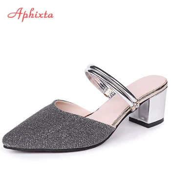 

Aphixta Slippers Women Shoes Mules Pointed Toe Woman Sequined Cloth Slides Summer Loafers Lady Sandals Women Terlik Big Size 43