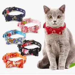 Милый ошейник для кошек в японском стиле, ошейник с галстуком-бабочкой, регулируемый ошейник из искусственной кожи для маленьких собак, 1,5*31