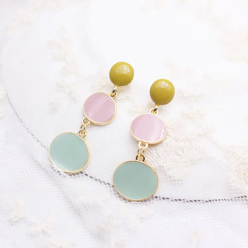 

Shiny Side Fashion Brand Jewelry Round light color drip colourful Stud Earrings for Women Korean simple style Earrings 2019