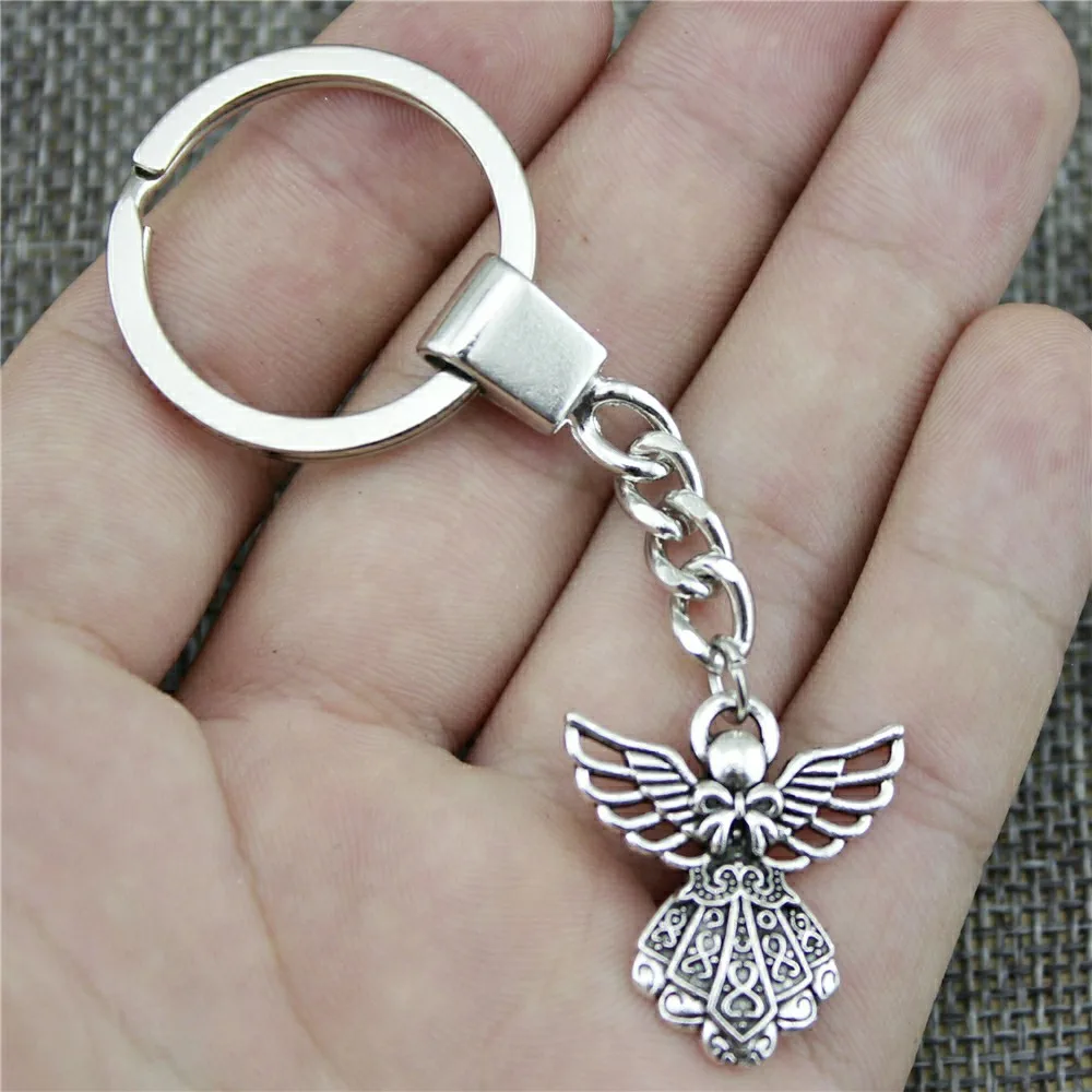 2 Colors Antique Bronze Antique Silver 26x23mm Angel Keychain New
