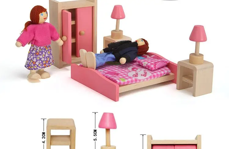 6 rooms children whole set wood pink furniture doll house toys/ Kids girls birthday gifts of wooden kitchen bathroom bedroom toy