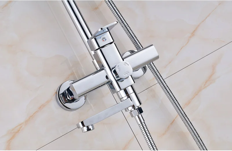 Bright Chrome Shower Set Faucet 8/10/1" Rainfall Bath Shower Mixers Rotate Tub Spout Shower Faucet Stainless Steel Rain Head