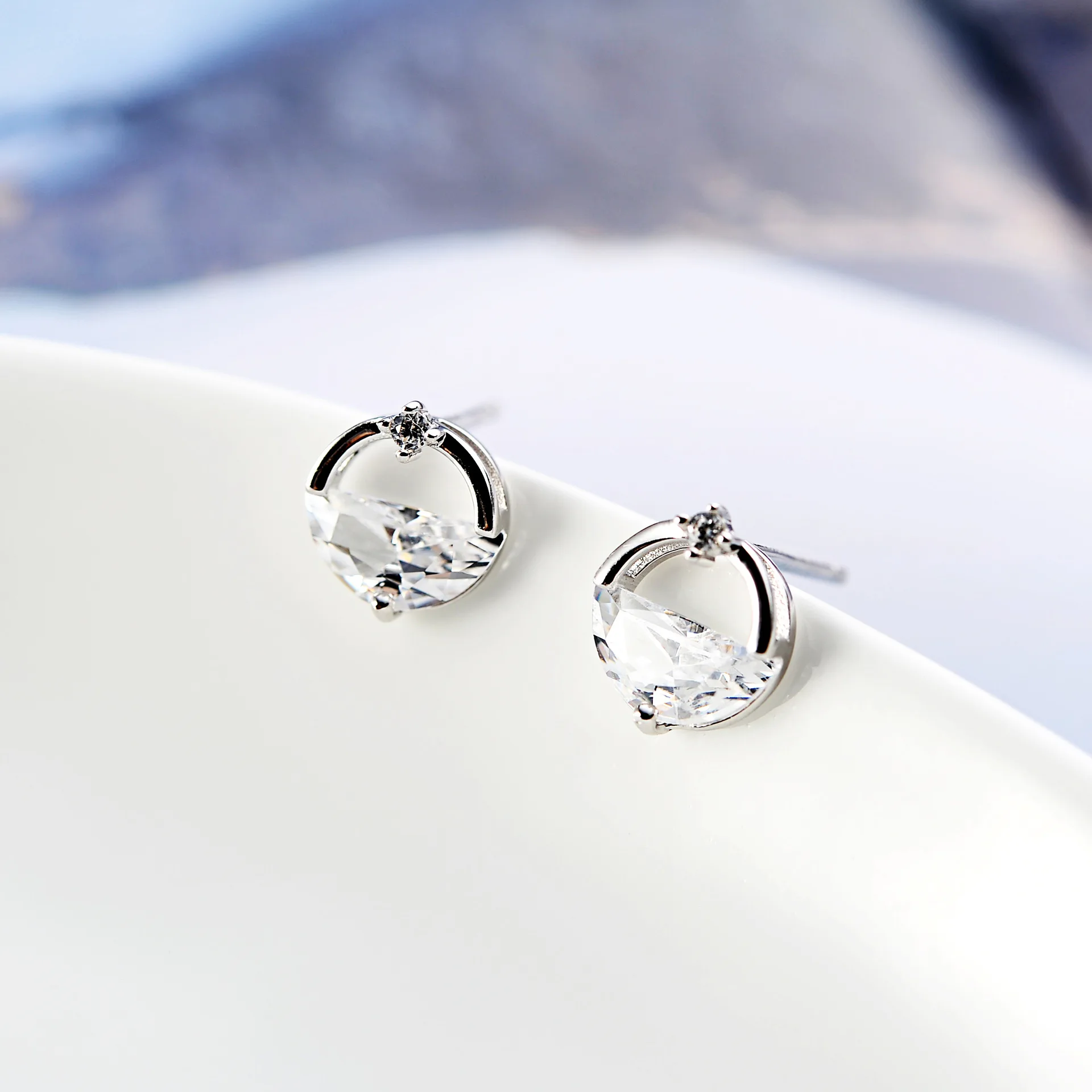 lake water zircon earring 100% 925 Sterling silver Jewelry fashion Hypoallergenic Stud earrings for women gift