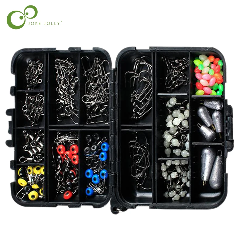 

177 pcs/boxes Fishing Accessories Hook Swivel Weight Fishing Lead Sinker Space Beans Connectors Fishing Tackle Box GYH