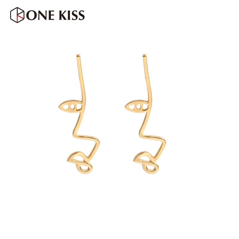 

2018 Vintage Unique Evil Eyes Ear Studs Hollow Face Metal Long Drop Earring Twisted Abstract Earrings For Women Fashion Jewelry