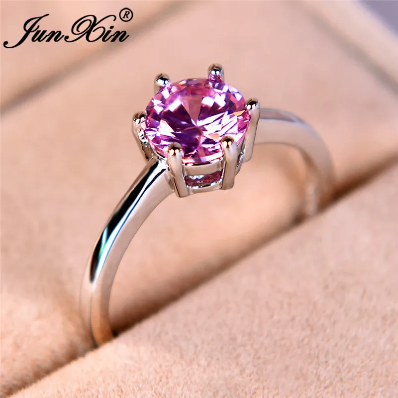 JUNXIN, многоцветные кольца с камнем радуги, огненным камнем для женщин, 925 пробы, заполненные серебром, фиолетовый, синий, циркон, тонкое свадебное кольцо
