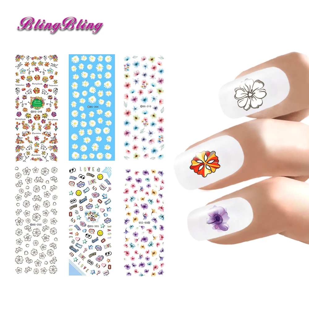 DIY Beauty Nail Design White Tiny Flower Sticker Decals Cartoon Eyes