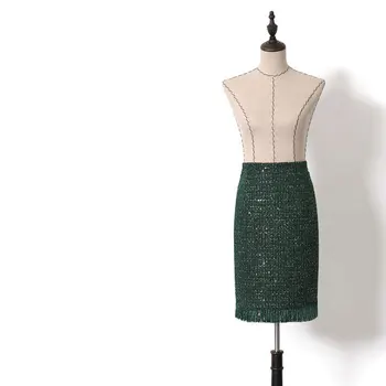 

Ladies Elegant Green Bling Bling Bodycon Skirts 2019 Women Spring Autumn Tassel Bandage Pencil Skirt Y148