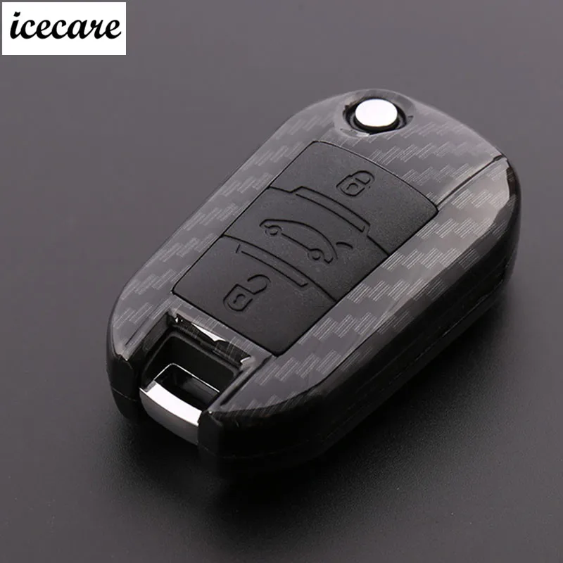 

Carbon Fiber ABS+Silicone Car Key Case Cover Keyless Fob Shell Skin For Peugeot 208 308 508 3008 5008 for Citroen C4 Picasso